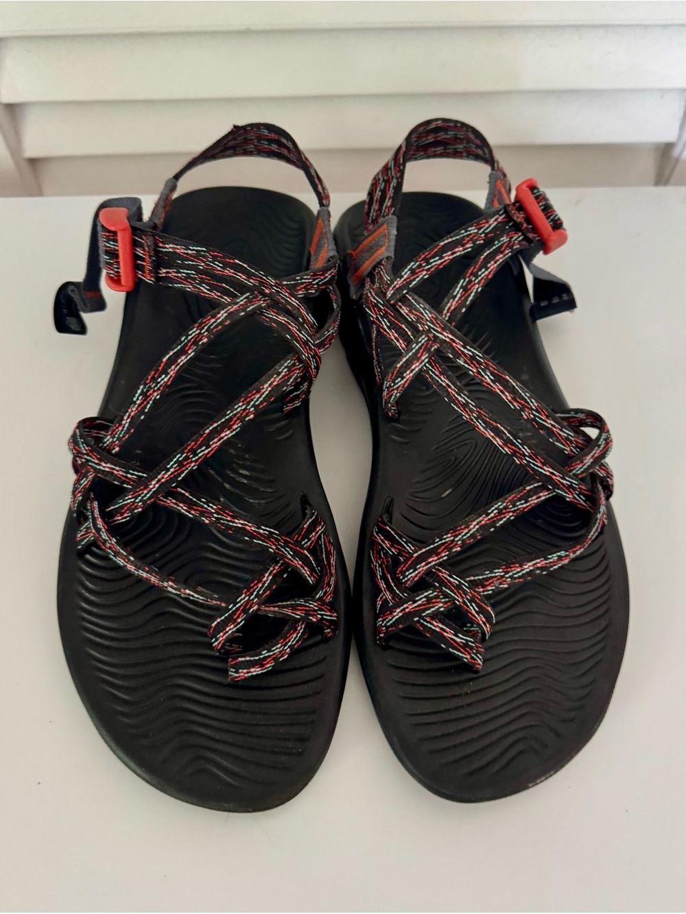 Chaco Black Sandals with Red Accent Straps